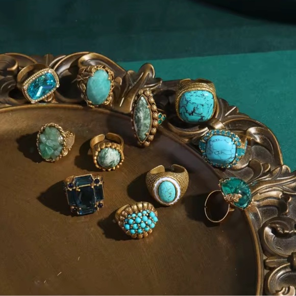 Luxury Couture Aqua Crystal Orb Ring 18K Gold Designer Statement Jewelry - Picture 2 of 3